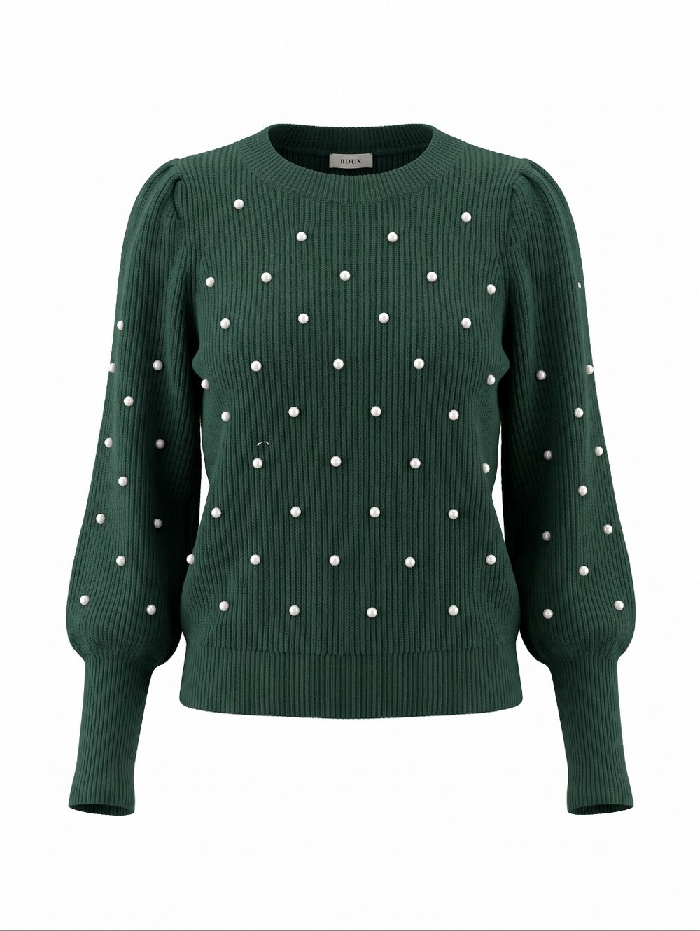 debut Emerald Green Pearl-Studded Ribbed Crew Sweater